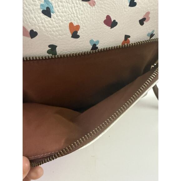 Fossil White Brown Mini Backpack Bag Purse Hearts Multi-Color - Picture 8 of 9